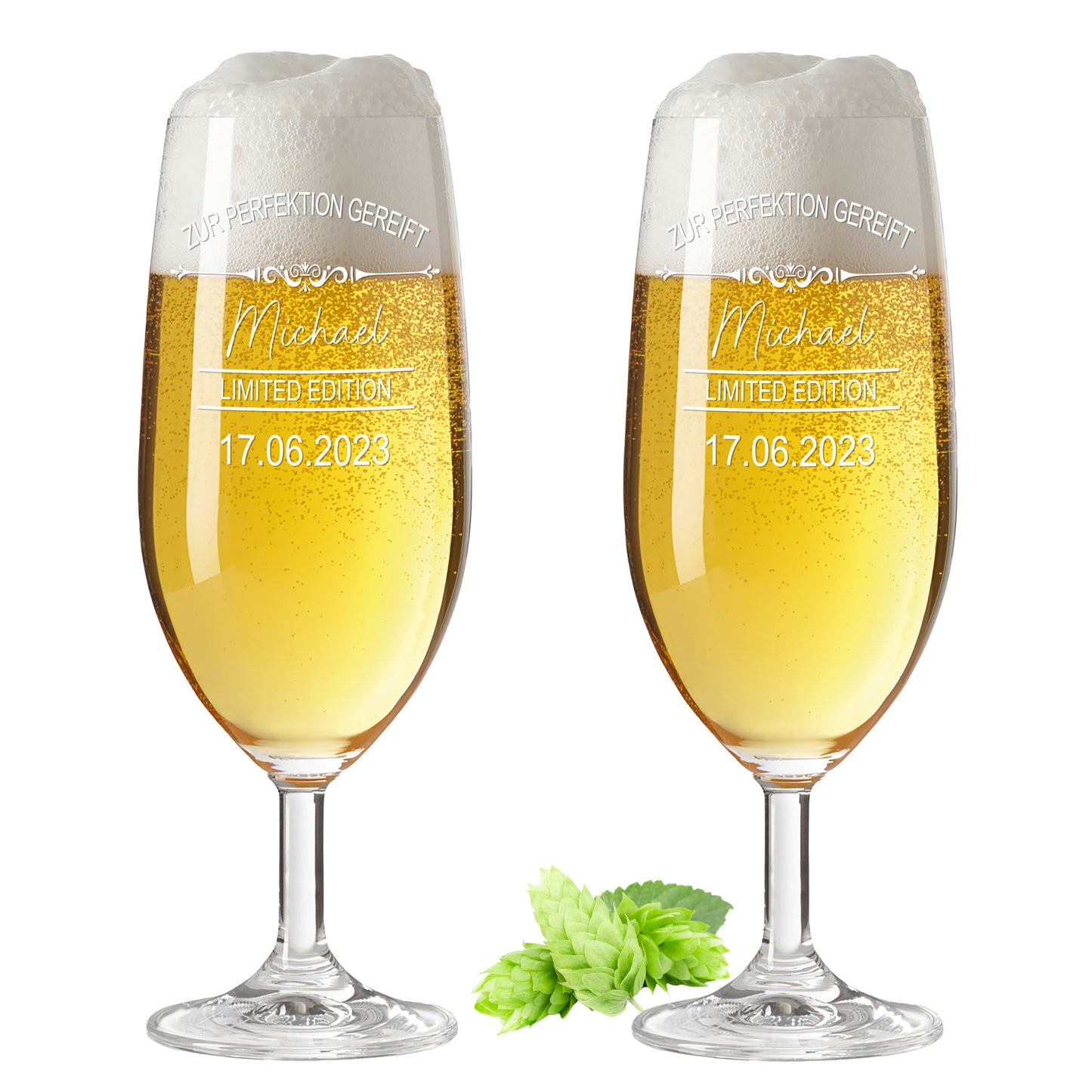 Bierglas mit Gravur Leonardo Daily Pilsglas "Zur Perfektion gereift limited Edition" 2 Gläser mit Wunschname