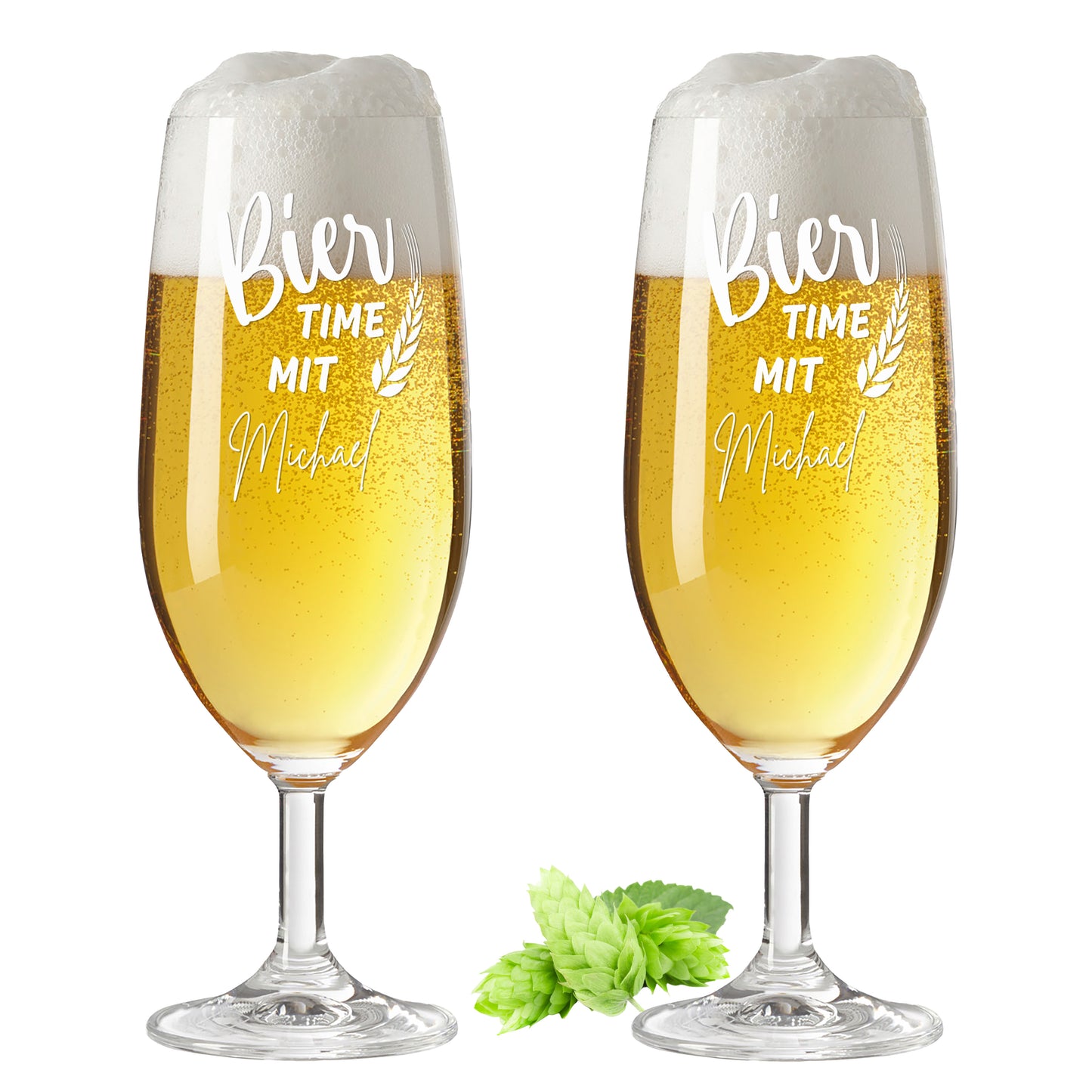 Bierglas mit Gravur Leonardo Daily Pilsglas "Bier time mit" 2 Gläser mit Wunschname