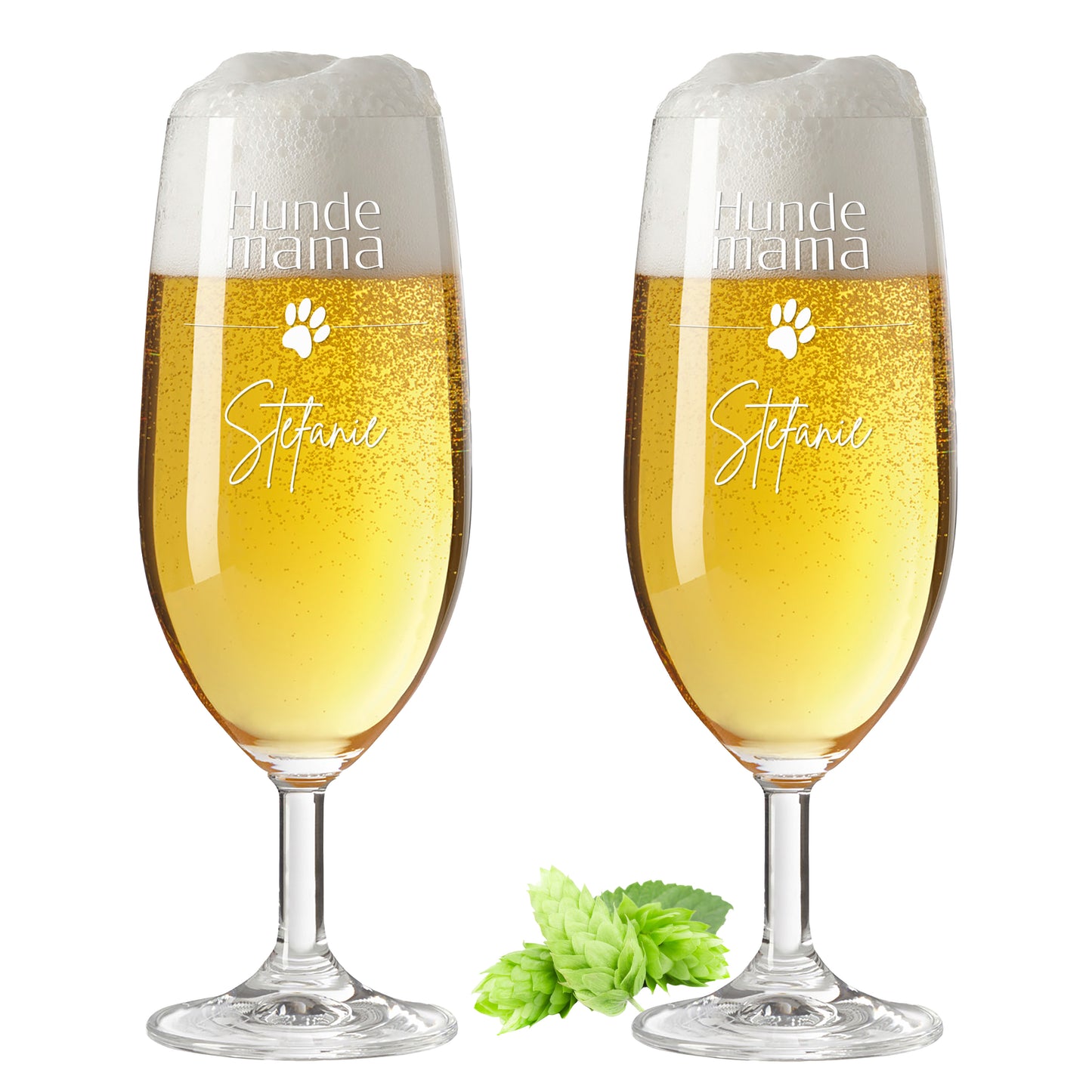 Bierglas mit Gravur Leonardo Daily Pilsglas "Hunde Mama mit Pfote" 2 Gläser mit Wunschname