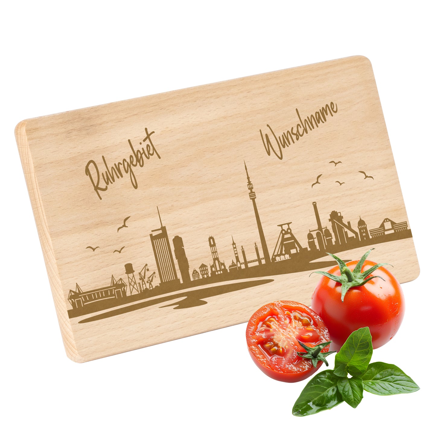 Frühstücksbrettchen 220x120mm mit Gravur mit der Skyline von Ruhrgebiet personalisierbar mit Wunschname