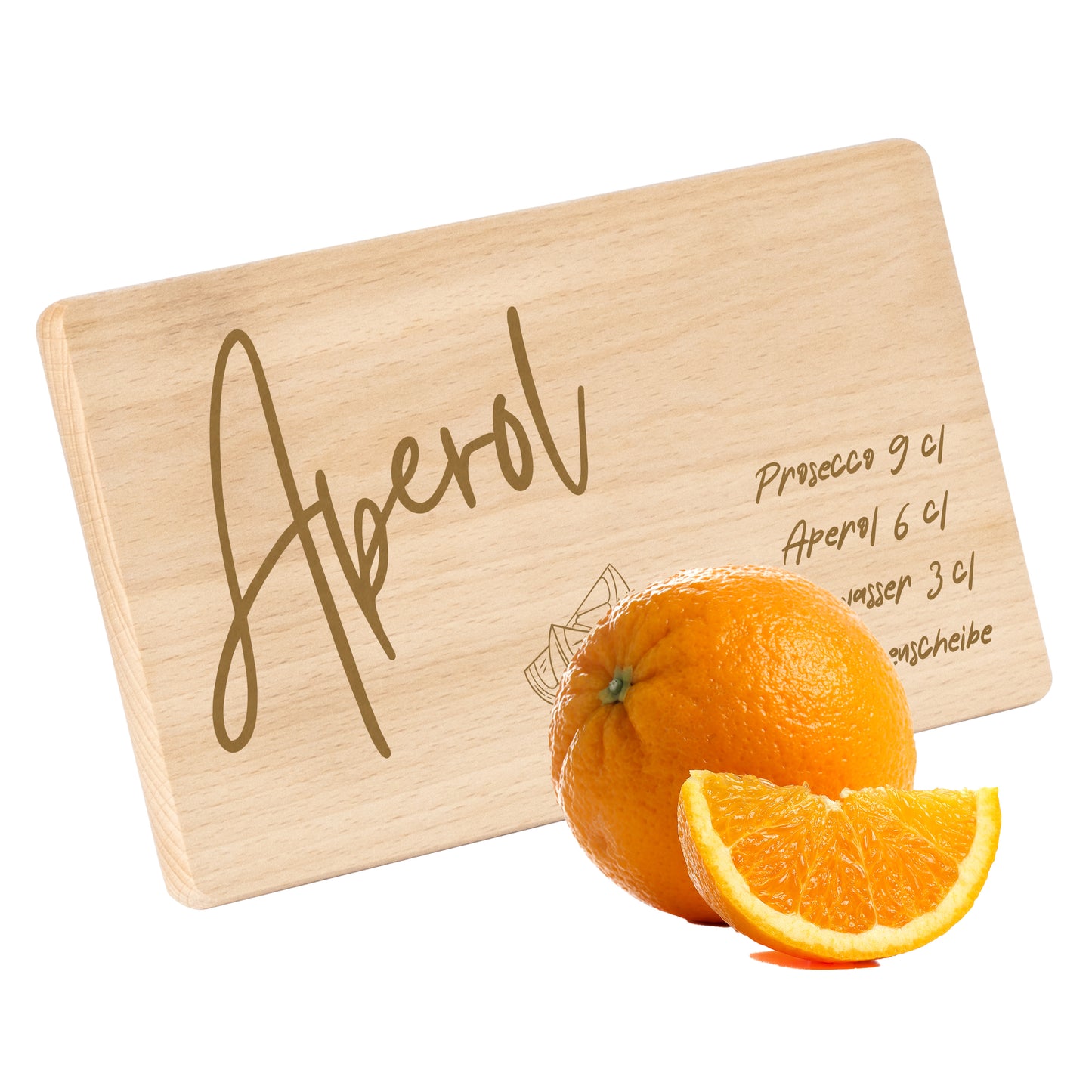 Schneidebrett 220x120mm mit Gravur "Aperol Motiv mit Rezept"