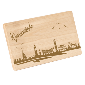 Frühstücksbrettchen mit Gravur "Skyline WARNEMÜNDE" 220x120mm