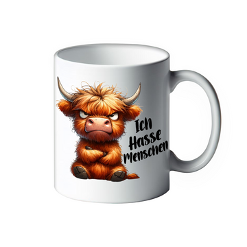 Lustige Tasse mit verrückten Tieren "Ich hasse Menschen" Hochlandrind Otto Kaffeebecher