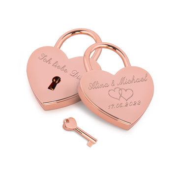 Herzschloss in Rose mit Gravur "Herzen2" Liebesschloss personalisiert mit Wunschnamen in 4 ver. Farben
