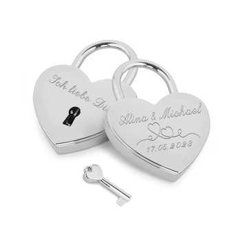Herzschloss in Silber mit Gravur "Herzlinie" Liebesschloss personalisiert mit Wunschnamen in 4 ver. Farben