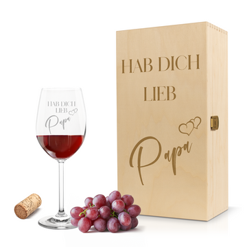 Weinglas mit Gravur Leonardo Daily Rotwein "HAB DICH LIEB PAPA" inkl. Holzbox klein