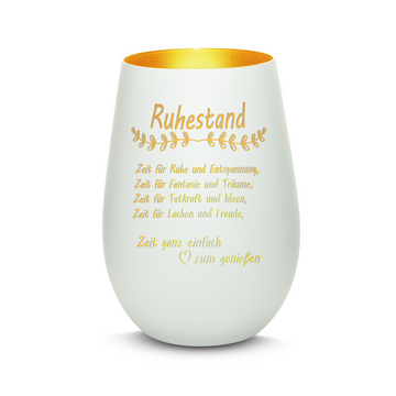 Windlicht mit Gravur aus Glas "ALLES GUTE ZUM RUHESTAND"