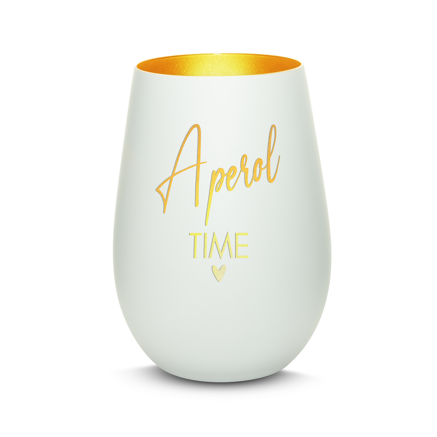 Hochwertiges Glas Windlicht mit Gravur "APEROL TIME" in der Farbe Weiß/Gold