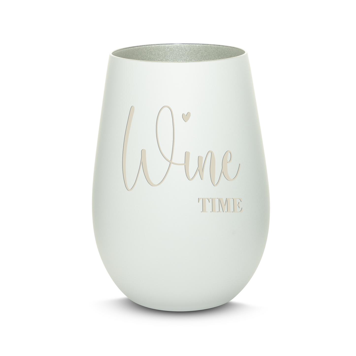 Hochwertiges Glas Windlicht mit Gravur "WINE TIME" in der Farbe Weiß/Silber