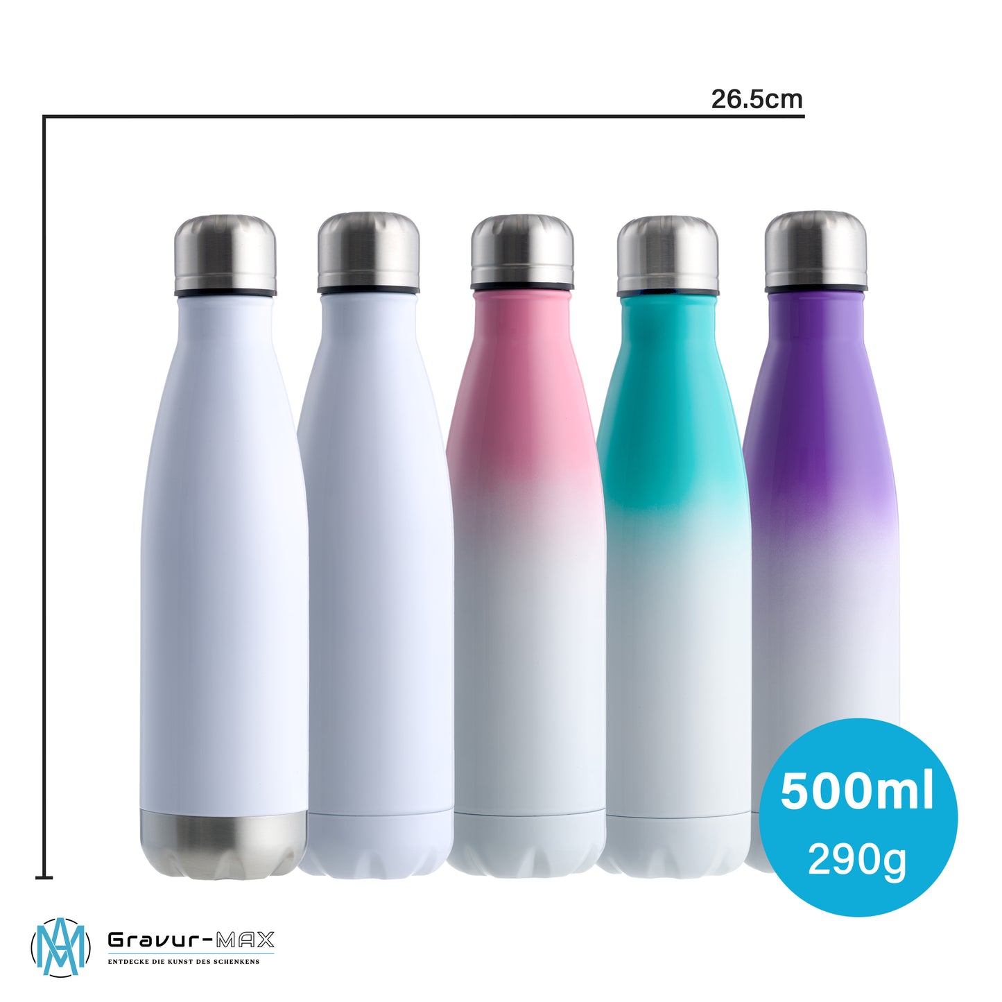 Thermoflasche 500ml in Weiß bedruckt mit tollen Motiven für Kinder "Ballerina" personalisierbar mit Wunschname
