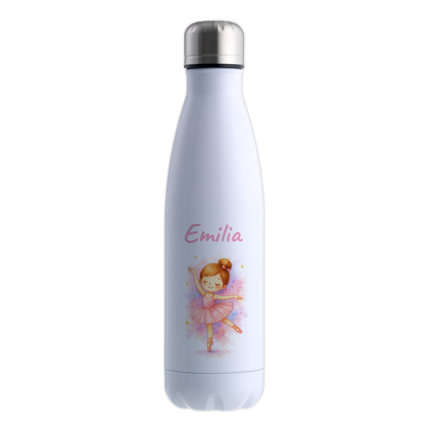 Thermoflasche 500ml in Weiß bedruckt mit tollen Motiven für Kinder "Ballerina" personalisierbar mit Wunschname