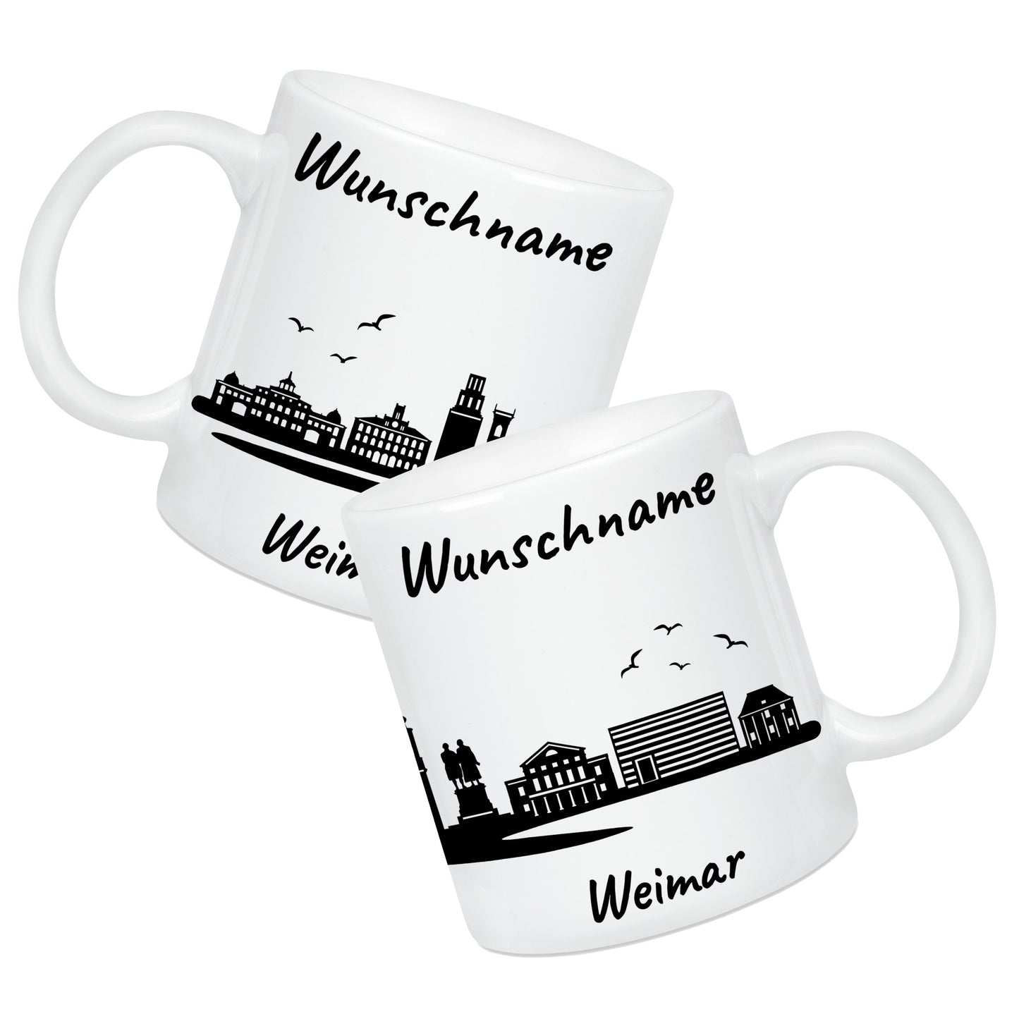 Tasse in Weiß 330ml bedruckt mit der Skyline von Weimar personalisierbar mit Wunschname