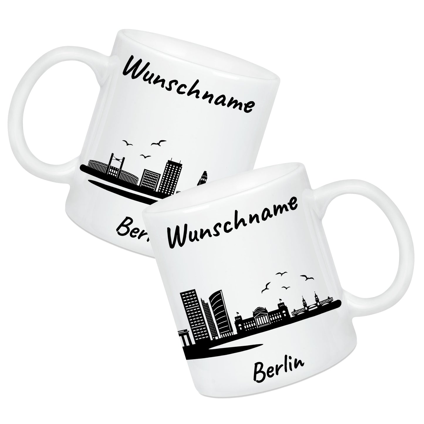 Tasse in Weiß 330ml bedruckt mit der Skyline von Berlin personalisierbar mit Wunschname