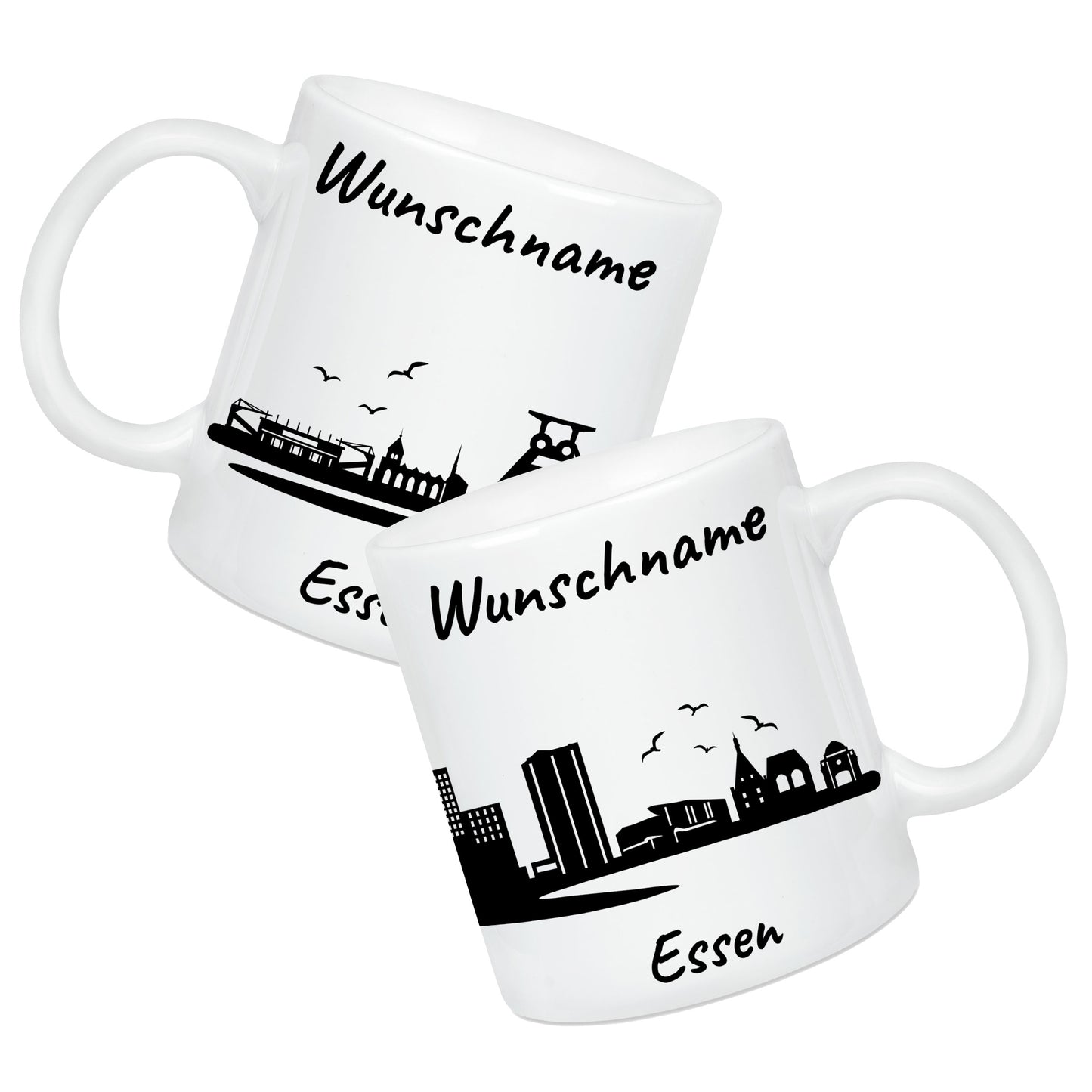 Tasse in Weiß 330ml bedruckt mit der Skyline von Essen personalisierbar mit Wunschname