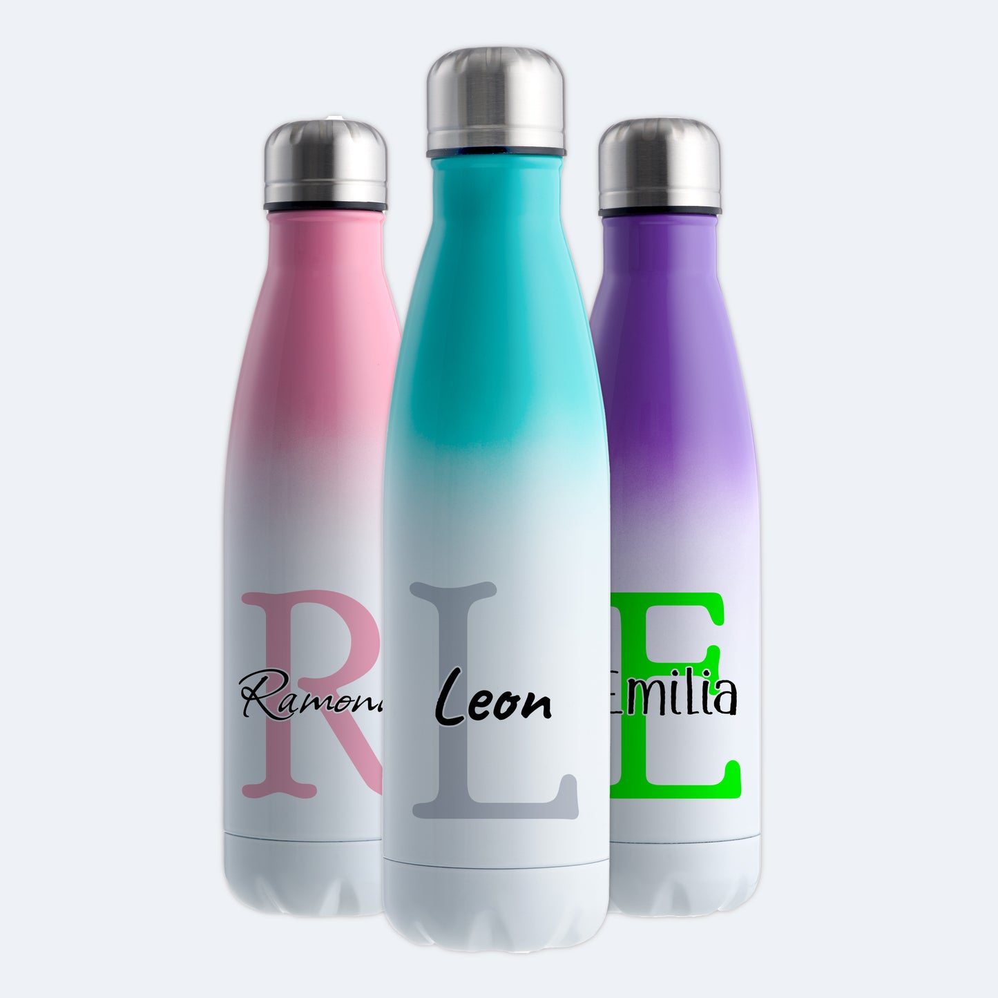 Thermoflasche 500ml aus Edelstahl in Weiß/Mint personalisierbar mit Wunschname auslaufsichere Trinkflasche
