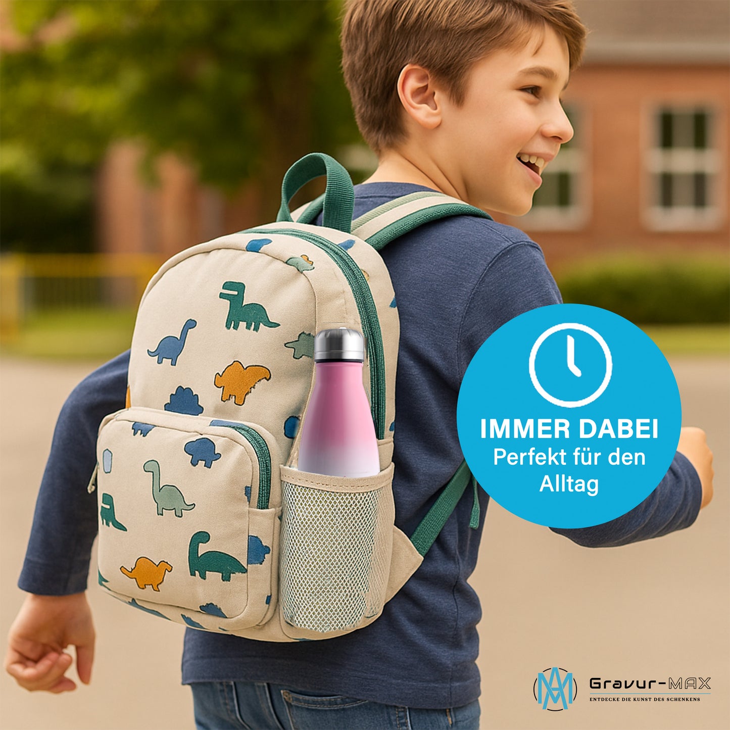 Thermoflasche 500ml in Weiß/Pink bedruckt mit tollen Motiven für Kinder "Pferd" personalisierbar mit Wunschname