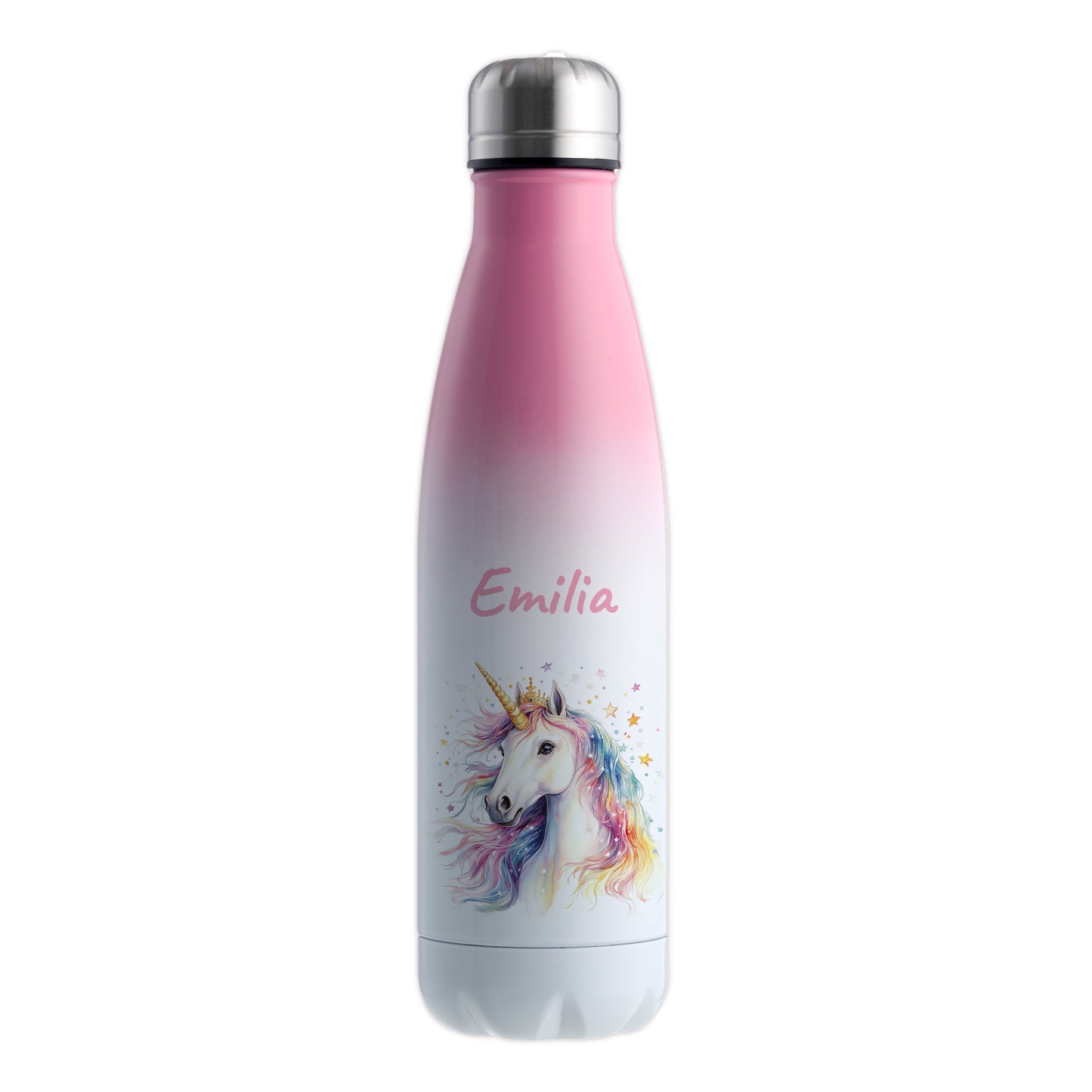 Thermoflasche 500ml in Weiß/Pink bedruckt mit tollen Motiven für Kinder "Einhorn" personalisierbar mit Wunschname
