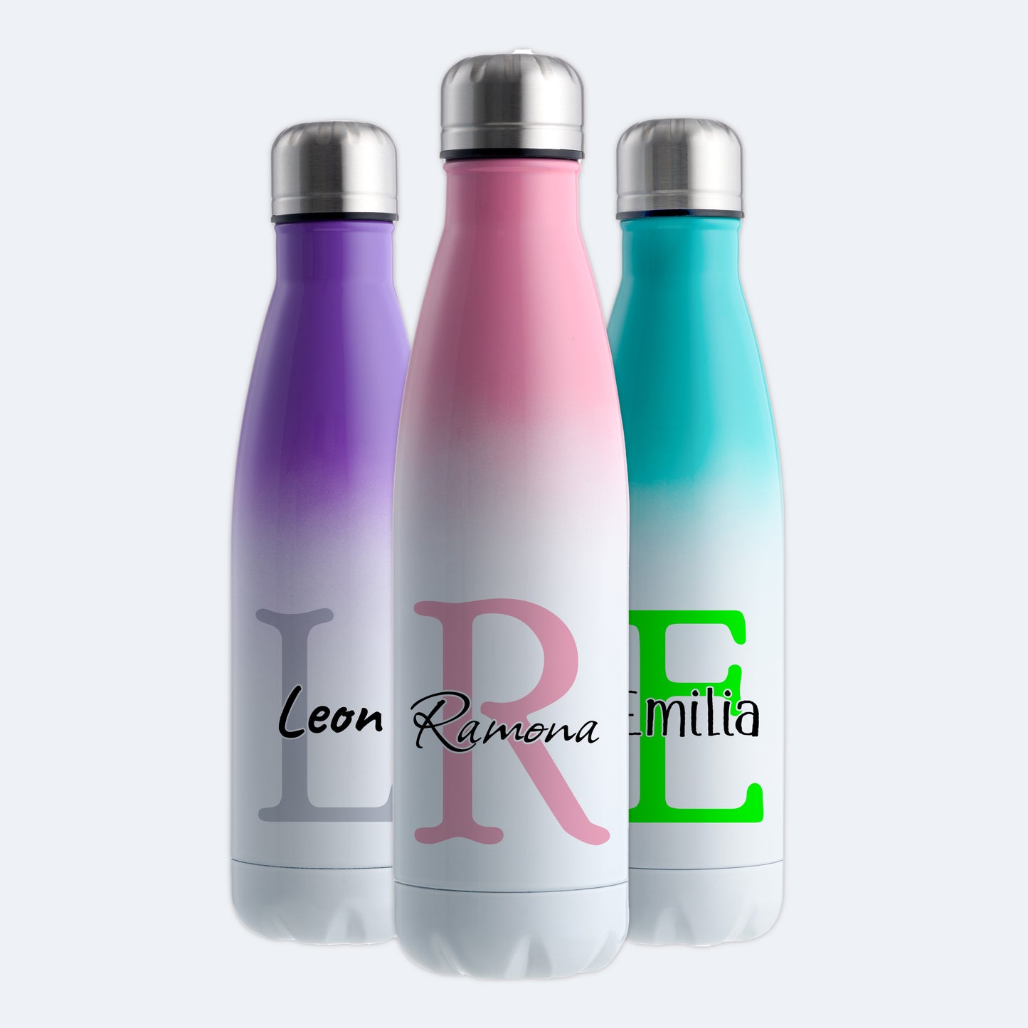 Thermoflasche 500ml aus Edelstahl in Weiß/Pink personalisierbar mit Wunschname auslaufsichere Trinkflasche
