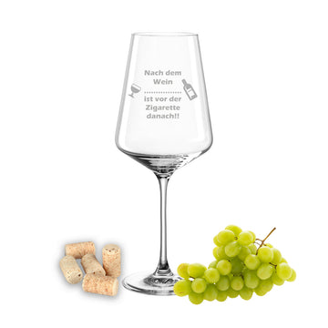 Weinglas mit Gravur Leonardo Puccini "NACH DEM WEIN … IST VOR DER ZIGARETTE DANACH"