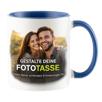 Personalisierte Fototasse selbst gestalten – in 13 ver. Farben mit eigenem Bild & Text | 3D Vorschau (330 ml)