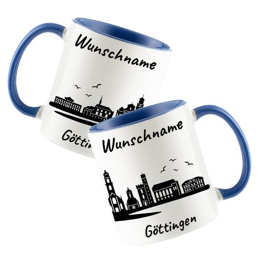 Tasse in Cambridge Blau 330ml bedruckt mit der Skyline von Göttingen personalisierbar mit Wunschname