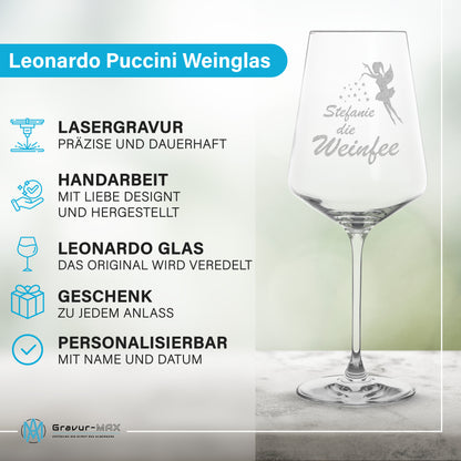 Weinglas mit Gravur Leonardo Puccini "WUNSCHNAME DIE WEINFEE" mit Wunschname