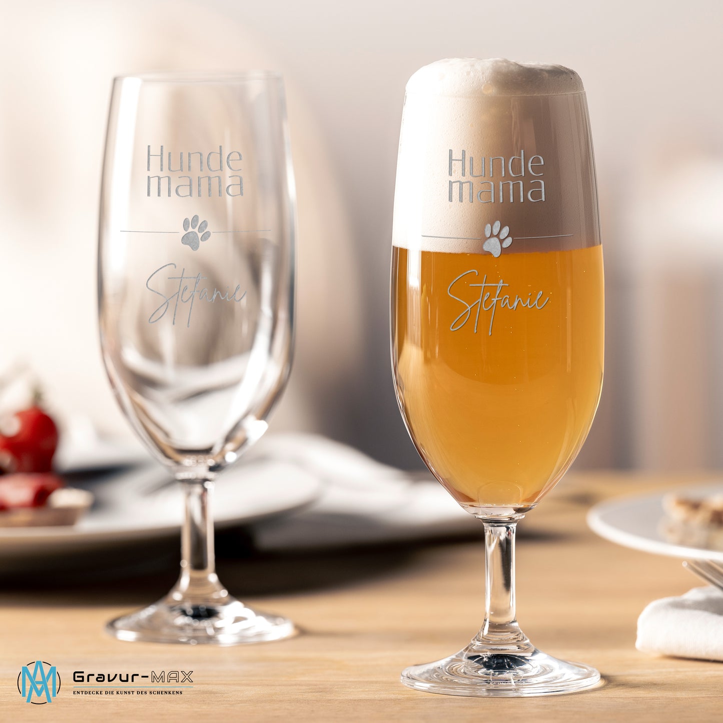 Bierglas mit Gravur Leonardo Daily Pilsglas "Hunde Mama mit Pfote" 2 Gläser mit Wunschname