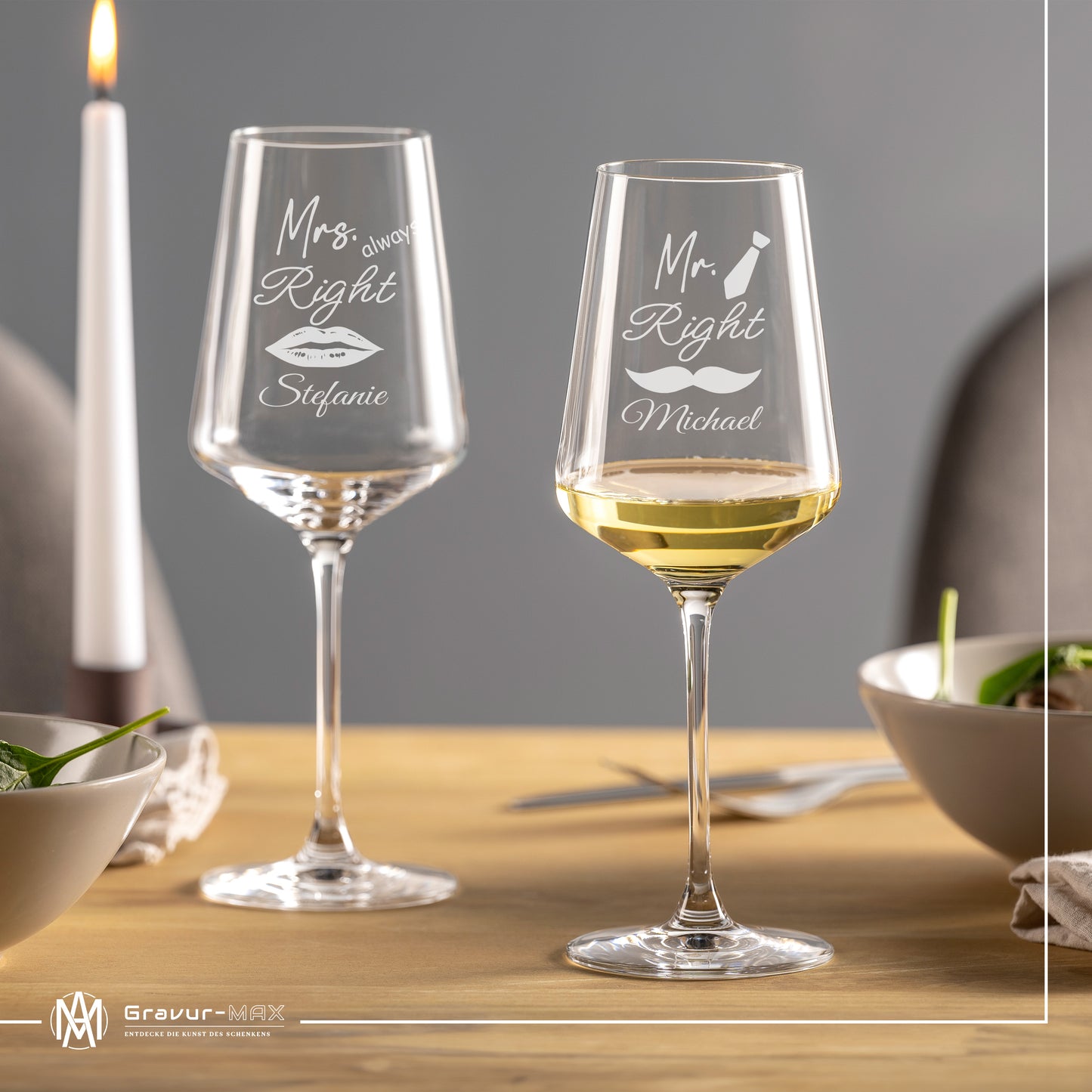 Weinglas mit Gravur Leonardo Puccini "MR. & MRS. ALWAYS RIGHT" 2 Gläser mit Wunschname