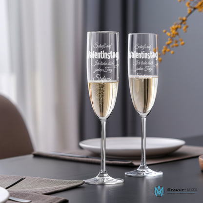 Sektglas mit Gravur Leonardo Daily "SCHEIß AUF VALENTINSTAG ICH LIEBE DICH JEDEN TAG" 2 Gläser mit Wunschname