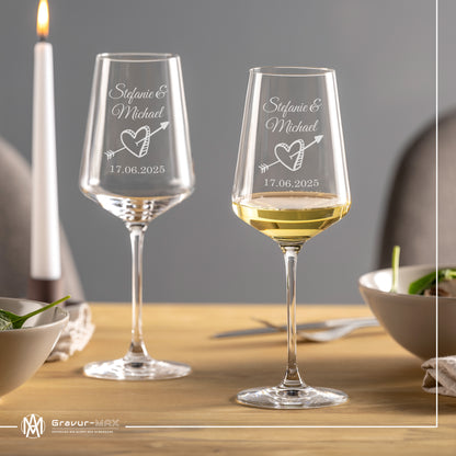 Weinglas mit Gravur Leonardo Puccini "LIEBES GLAS HERZ3" 2 Gläser mit Wunschname & Datum