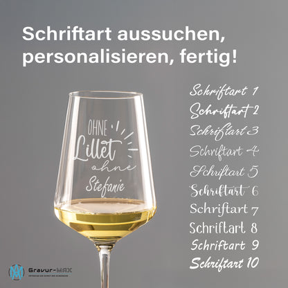 Weinglas mit Gravur Leonardo Puccini "OHNE LILLET OHNE ….." 2 Gläser mit Wunschname