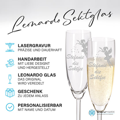 Sektglas mit Gravur Leonardo Daily "WUNSCHNAME DIE SEKTFEE" 2 Gläser mit Wunschname