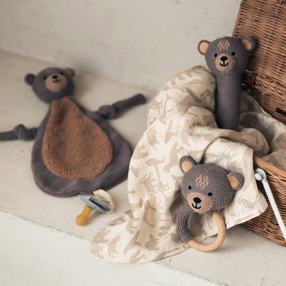 Jollein Schmusetuch Bär mit Schnullerschlaufe – Kuscheltuch für Babys