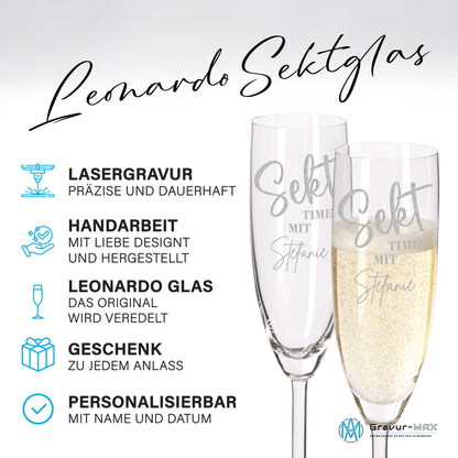 Sektglas mit Gravur Leonardo Daily "SEKT TIME MIT NAME" mit Wunschname