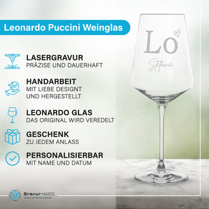 Weinglas mit Gravur Leonardo Puccini "LOVE" 2 Gläser mit Wunschname