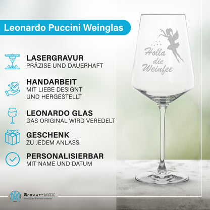 Weinglas mit Gravur Leonardo Puccini "HOLLA DIE WEINFEE"