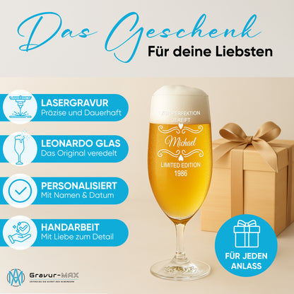 Bierglas mit Gravur Leonardo Daily Pilsglas "Zur Perfektion gereift" mit Wunschname