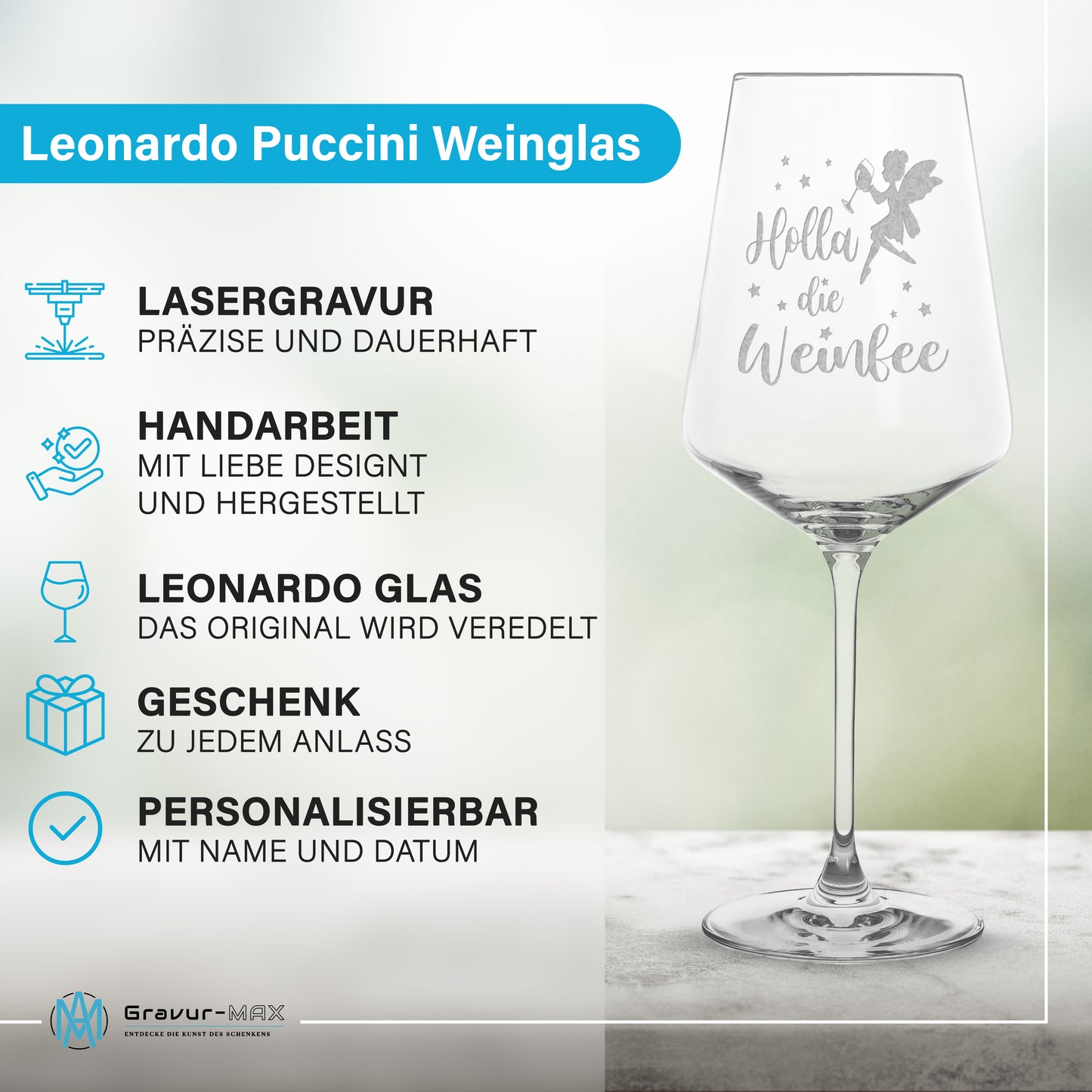 Weinglas mit Gravur Leonardo Puccini "HOLLA DIE WEINFEE"