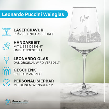 Weinglas mit Gravur Leonardo Puccini "SKYLINE COCHEM" optional mit Wunschname