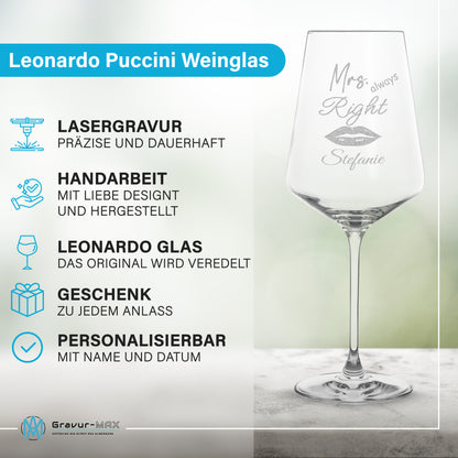 Weinglas mit Gravur Leonardo Puccini "MR. & MRS. ALWAYS RIGHT" 2 Gläser mit Wunschname