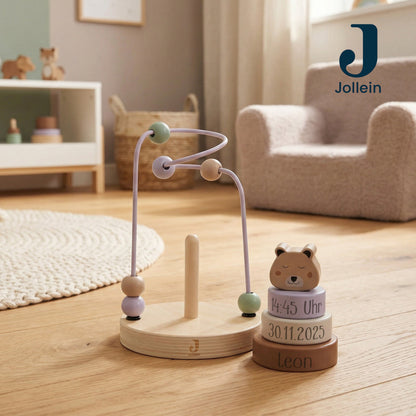 Jollein Aktivitätsspirale Gepard personalisierbar mit Name & Datum aus FSC-Holz - Motorikspielzeug - Babygeschenk zur Geburt oder Taufe