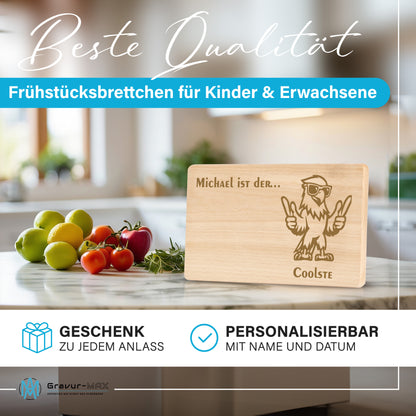 Frühstücksbrettchen mit Gravur Adler "… ist der COOLSTE" mit Wunschname