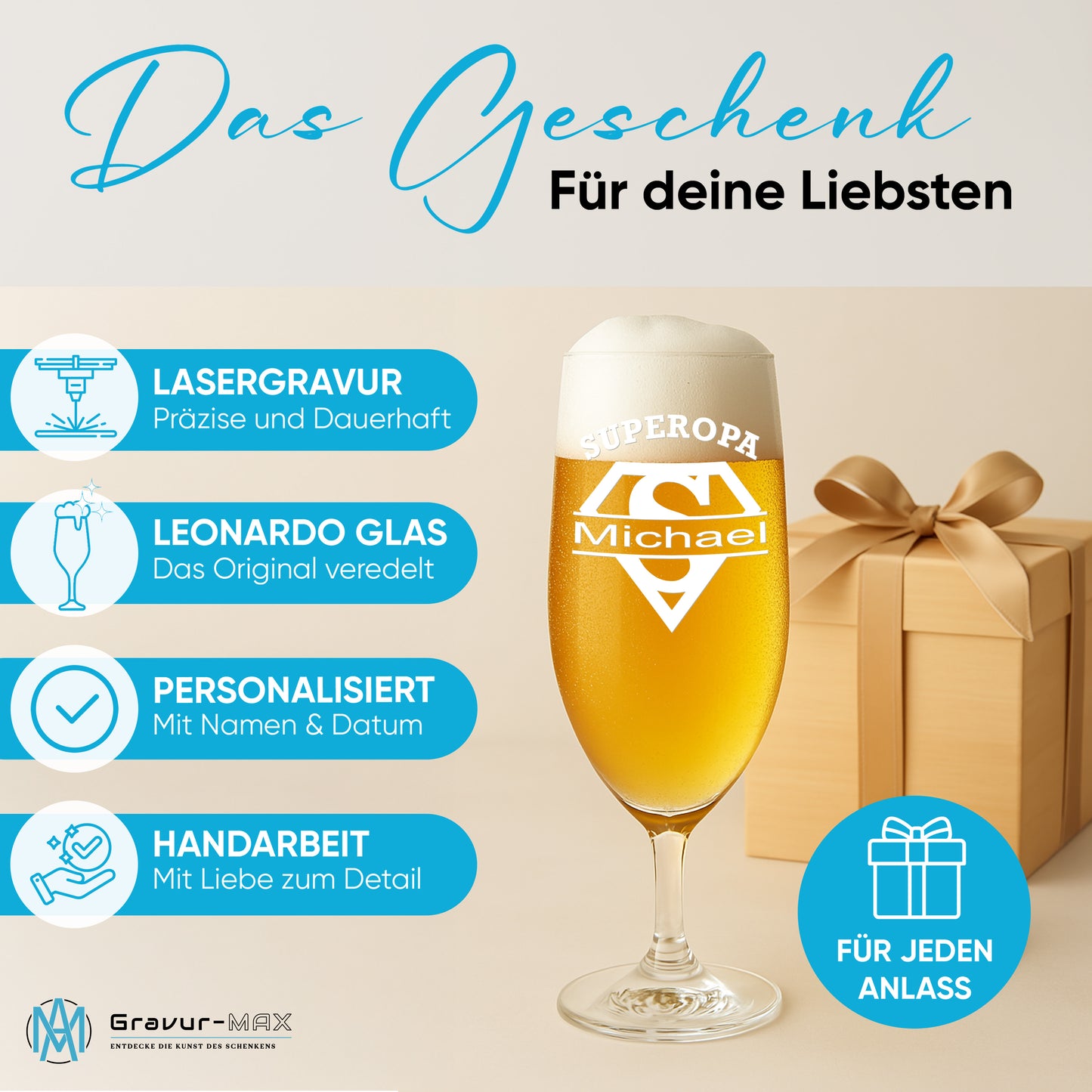 Bierglas mit Gravur Leonardo Daily Pilsglas "Superopa" mit Wunschname