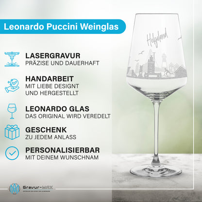 Weinglas mit Gravur Leonardo Puccini "SKYLINE HELGOLAND" 2 Gläser optional mit Wunschname