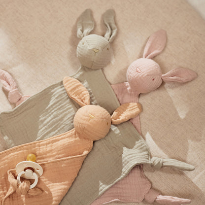 Jollein Schmusetuch Hase Olive Green – Weiches Mulltuch zum Kuscheln & Trösten für Babys