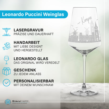 Weinglas mit Gravur Leonardo Puccini "SKYLINE KEMPEN" 2 Gläser optional mit Wunschname