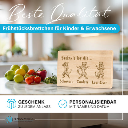 Frühstücksbrettchen mit Gravur Leopard "… ist die SCHÖNSTE COOLSTE LUSTIGSTE" mit Wunschname