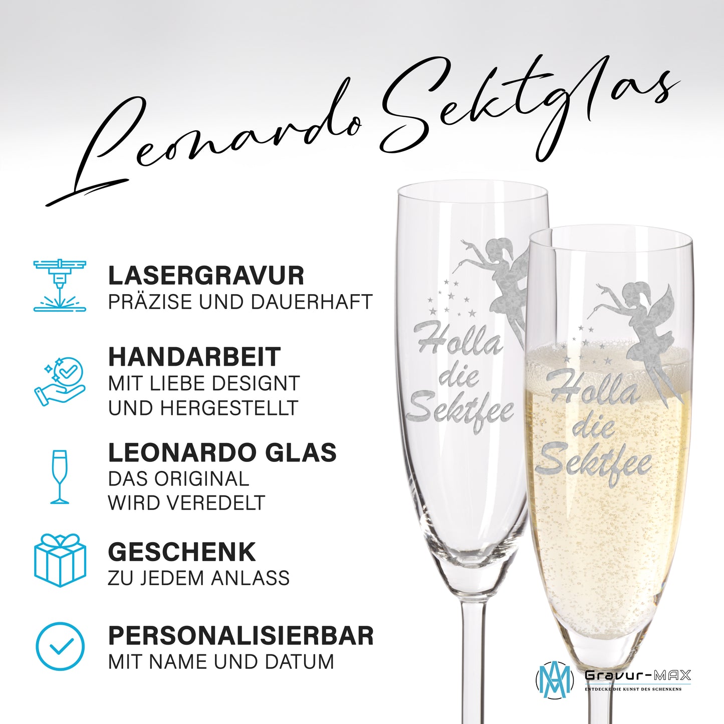 Sektglas mit Gravur Leonardo Daily "HOLLA DIE SEKTFEE"