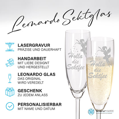 Sektglas mit Gravur Leonardo Daily "HOLLA DIE SEKTFEE"