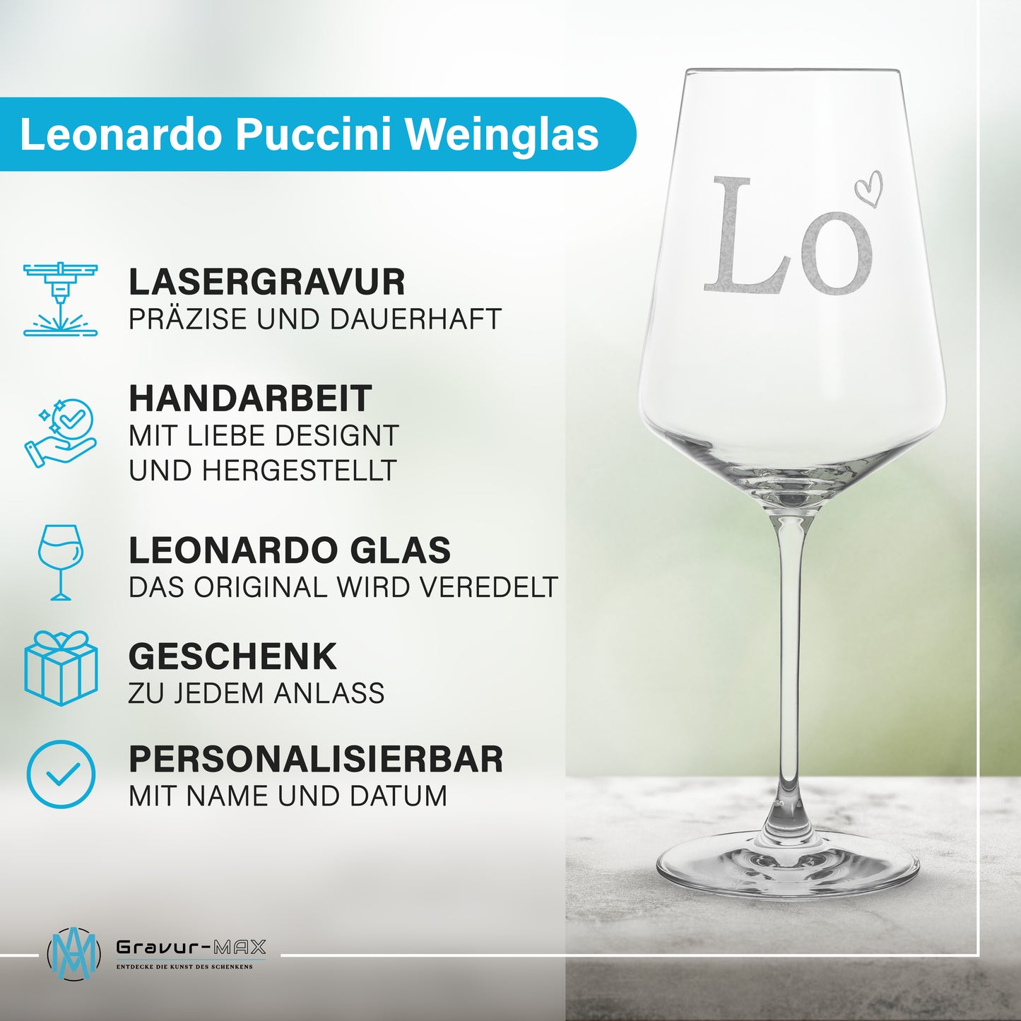 Weinglas mit Gravur Leonardo Puccini "LOVE" 2 Gläser